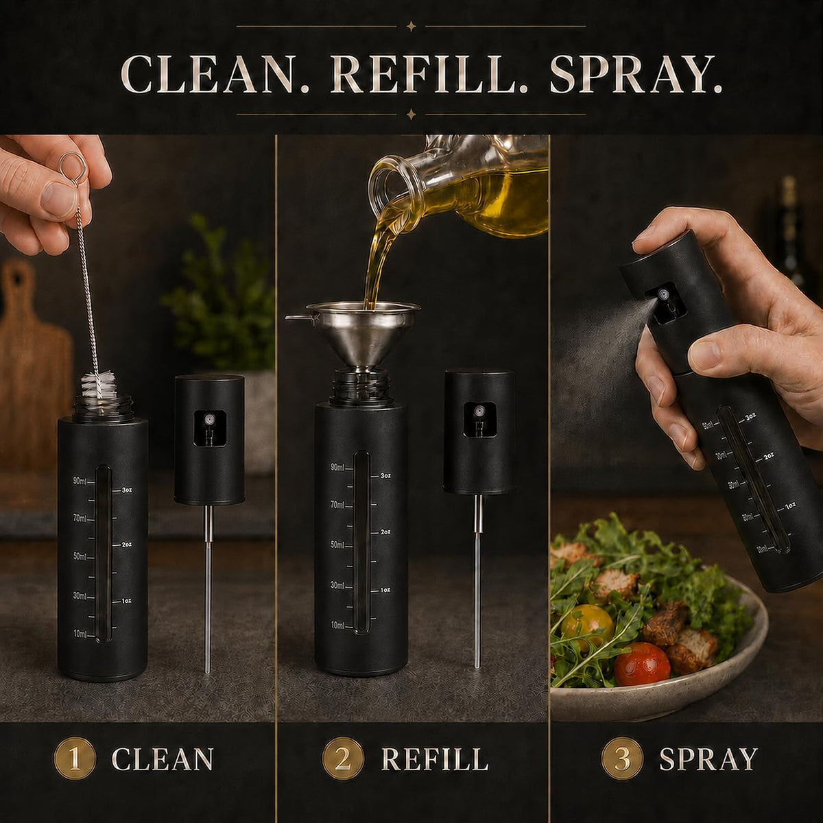 100 mL Glass Oil Sprayer Set with 304 Stainless Steel Outer Shell