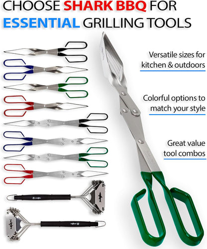 Steak Grill Tongs - 17 inch Red. Professional outdoor grilling utensil. Long reach Barbeque Grilling Tongs. Ideal for steak, fish, burger, and sausage