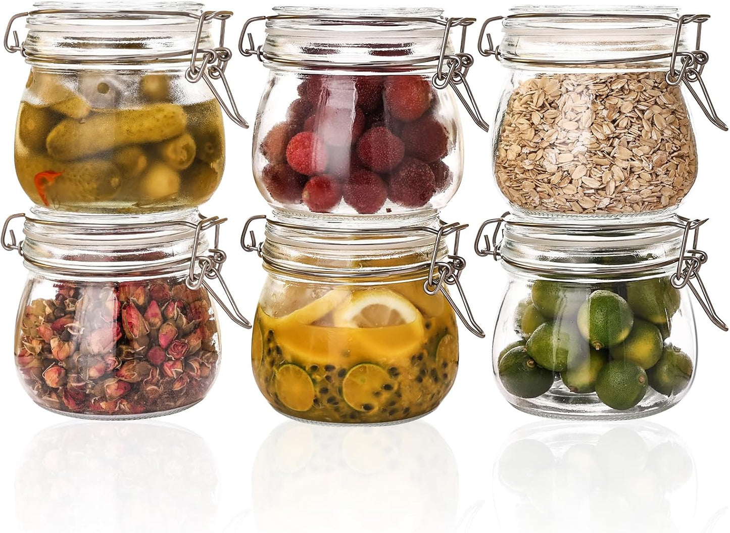 Glass Food Storage Jars 37 oz Set of 6,Glass Storage Containers Clear Glass Food Canister with Bamboo Lid Airtight For Serving Tea, Coffee, Flour, Sugar, Candy, Cookie, Spice and More (Square)