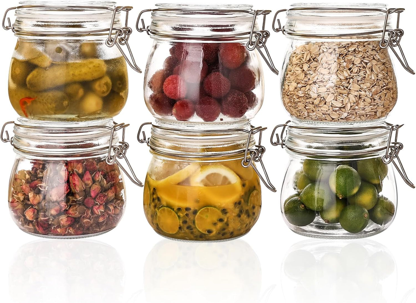 Glass Food Storage Jars 37 oz Set of 6,Glass Storage Containers Clear Glass Food Canister with Bamboo Lid Airtight For Serving Tea, Coffee, Flour, Sugar, Candy, Cookie, Spice and More (Square)