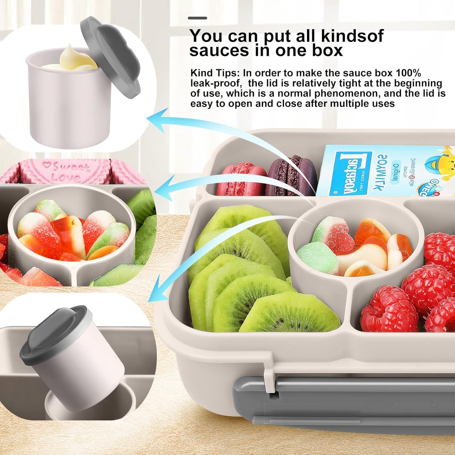 Lunch Box Kids,Bento Box Adult,Lunch Containers for Adults/Kids/Toddler,5 Compartments Bento Lunch Box with Sauce Vontainers,Microwave & Dishwasher & Freezer Safe(Purple)
