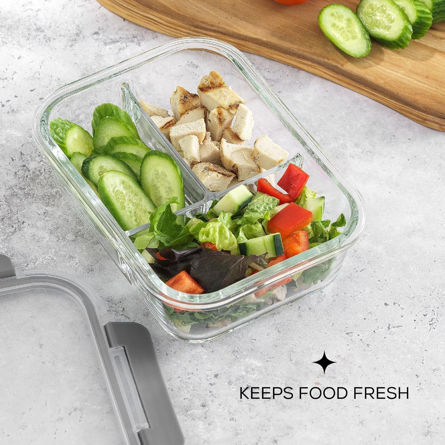 JoyJolt Divided 3 Compartment Glass Meal Prep Bento Box Set. 5 Pack Airtight Food Storage Containers with Lids for Portion Control and Weight Loss