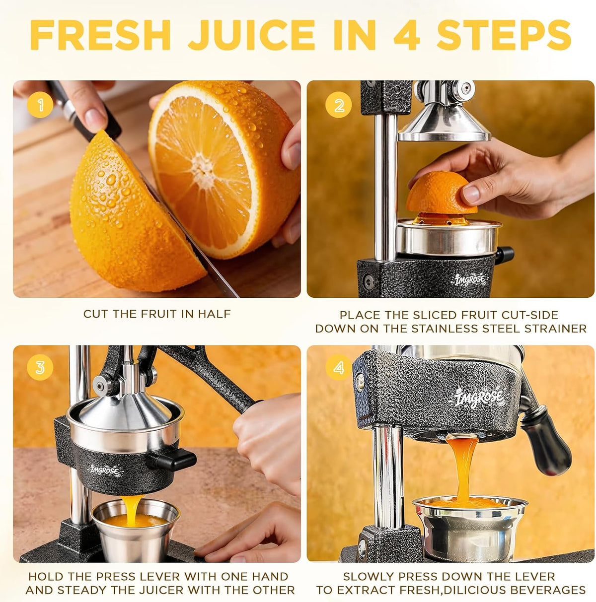 Cast Iron Hand Press, Lemon Manual Juicer, Citrus Press, Black