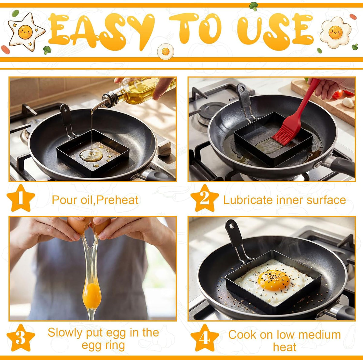 5 Pcs Egg Rings for Frying Eggs Nonstick Pancake Shapers, Assorted