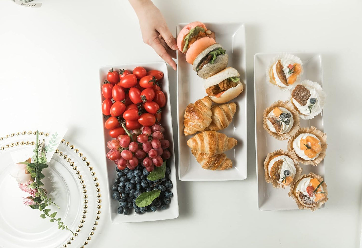 Gomakren 3 Tier Serving Trays Stand Porcelain Serving Platters 12 Inch White Serving Plates Dinner Platters for Appetizer Snack Fruit Cup Cake Tray Display Mothers Day Serving Dishes for Entertaining