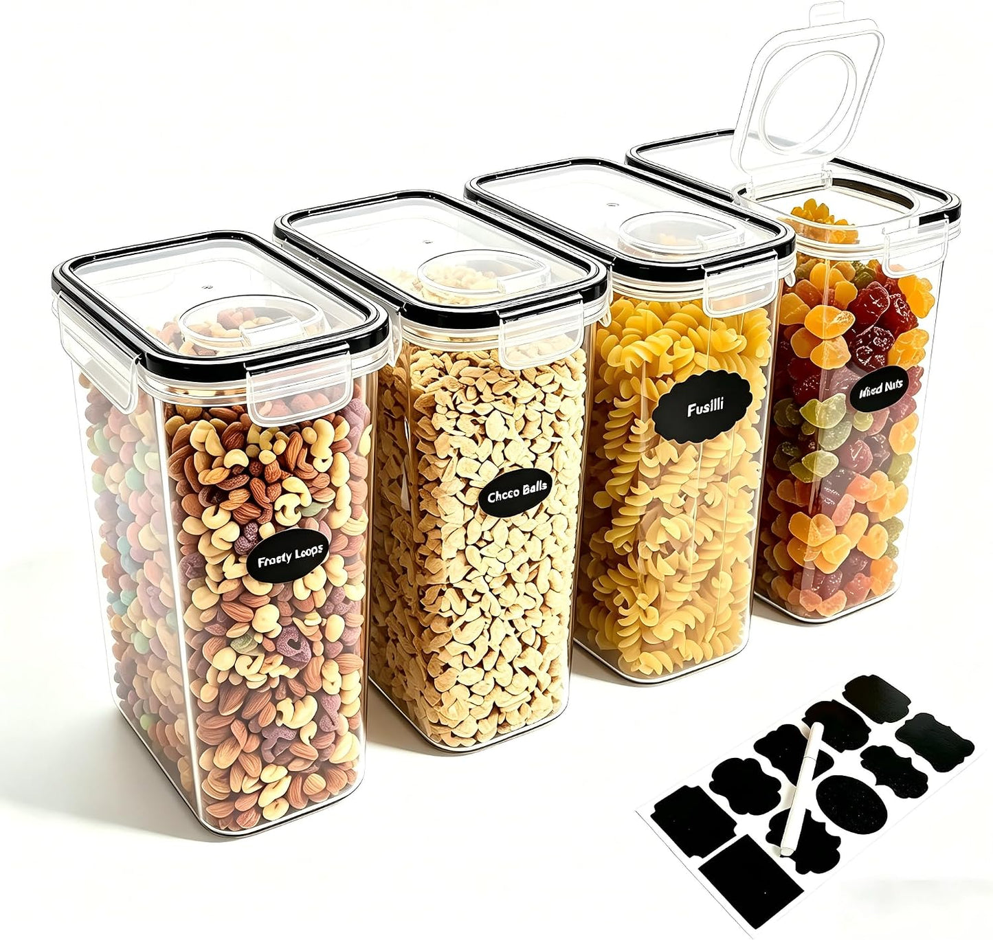42pcs Airtight Containers, Clear Stackable Dry Food Storage | 42pk clear airtight containers with tight lids keep dry food fresh. Safe plastic, stackable for pantry kitchen storage