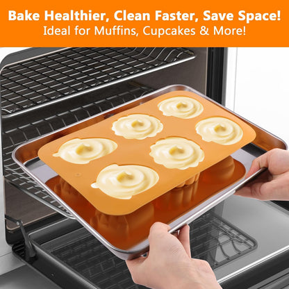 3-Pack 6-Cup Silicone Muffin Pans, Nonstick Cupcake Baking Molds, Muffin Cupcake Pans Molds for Baking, BPA/PFA-Free, Dishwasher & Oven Safe Pumpkin