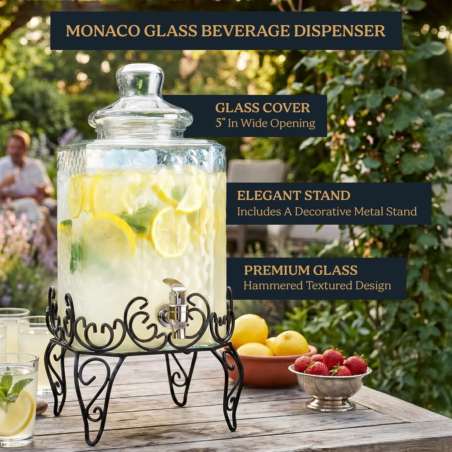 2 PACK 1.5 Gallon Drink dispenser, Glass Beverage Dispenser With Elegant Stand Stand, Drink Dispensers for Parties With Spigot 100% Leakproof. Perfect For Parties And Daily Use