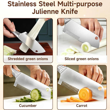 Stainless Steel Scallion Cutter, 2-in-1 Julienne Shredder | Precision julienne blade, ergonomic handle, scallion & green onion shredder, hanging hole