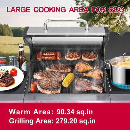 6-Burner BBQ Grill with Side Burner - 69,000 BTU Propane Gas Grill with Cast Iron Grate, Stainless Steel - 620 Sq. In. Cooking Area Cabinet Style Outdoor Grill for Barbecue & Backyard