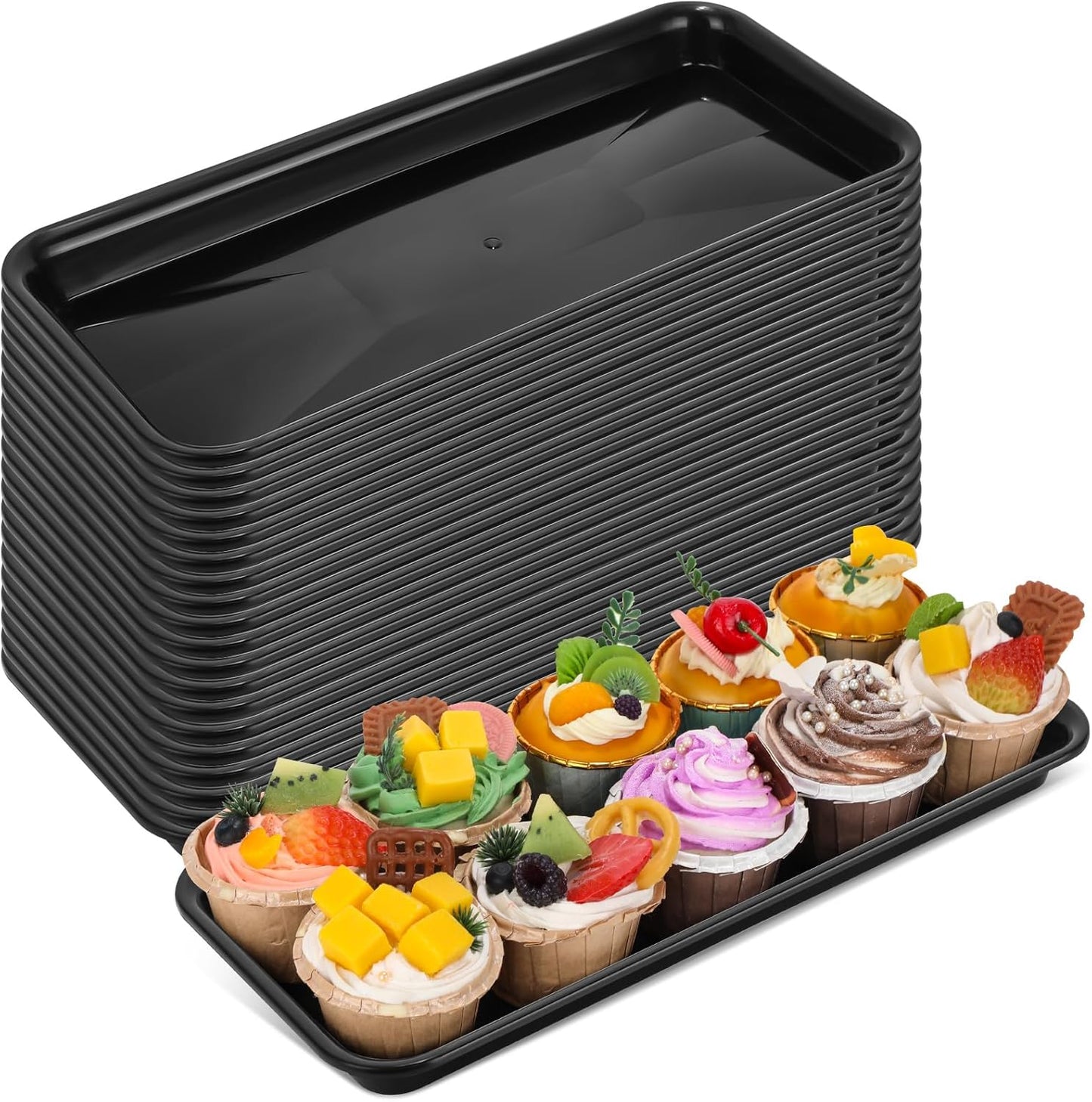Ziliny 20 Pcs Serving Platters 14 x 6 Inch Rectangle Serving Trays Reusable Food Tray Dishes Dessert Trays Plastic Plates for Wedding Home Table Thanksgiving Christmas Party(White)