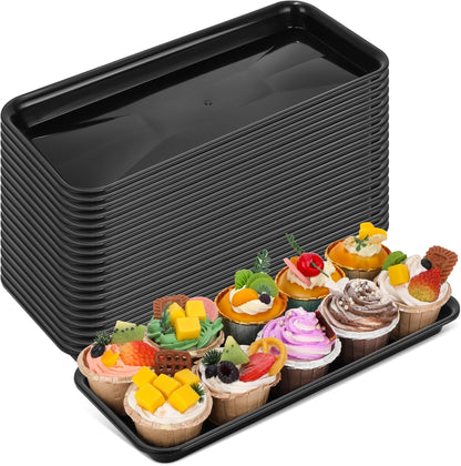 Ziliny 20 Pcs Serving Platters 14 x 6 Inch Rectangle Serving Trays Reusable Food Tray Dishes Dessert Trays Plastic Plates for Wedding Home Table Thanksgiving Christmas Party(White)