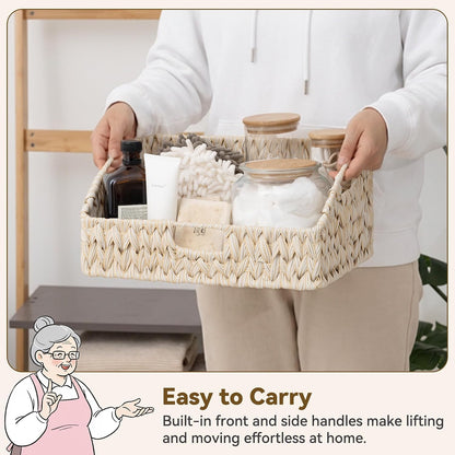 GRANNY SAYS Wicker Storage Baskets for Shelves, Trapezoid Woven Basket with Handles, Storage Wicker Baskets for Pantry, Water Hyacinth, 2-Pack