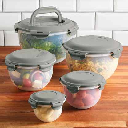 Rachael Ray Leak-Proof Nestable Container Food Storage Bin Set, 10-Piece, Clear with Teal Lids