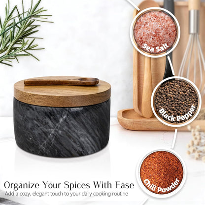 Marble Salt Cellar with Lid & Spoon, Salt Container, Salt Holder