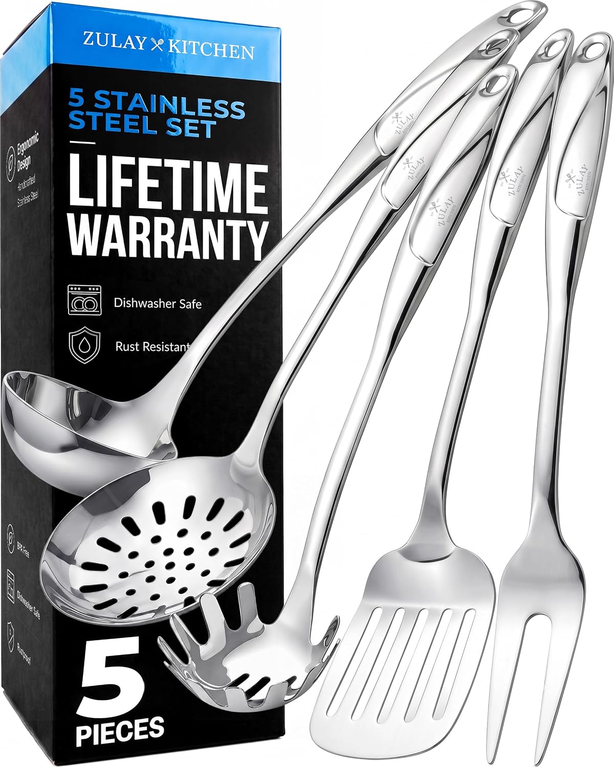 Zulay Kitchen Stainless Steel Serving Spoon - 11.5” Large Cooking & Serving Spoon with Ergonomic Handle - Durable, Rust-Resistant & Dishwasher Safe Kitchen Utensil for Cooking and Buffets