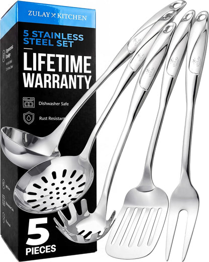 Zulay Kitchen Stainless Steel Serving Spoon - 11.5” Large Cooking & Serving Spoon with Ergonomic Handle - Durable, Rust-Resistant & Dishwasher Safe Kitchen Utensil for Cooking and Buffets