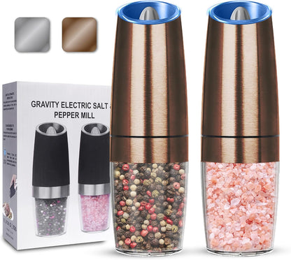 UNNEES Battery Operated Gravity Salt And Pepper Grinder Set, 2 Pcs (Black)