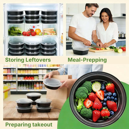 50 Pack (100-Piece) Meal Prep Containers with Lids, Reusable 2-Compartment Food Storage, Sturdy Leakproof, Food Safe, Microwave Freezer Dishwasher Safe, To-Go Takeout Plastic Containers – 60828