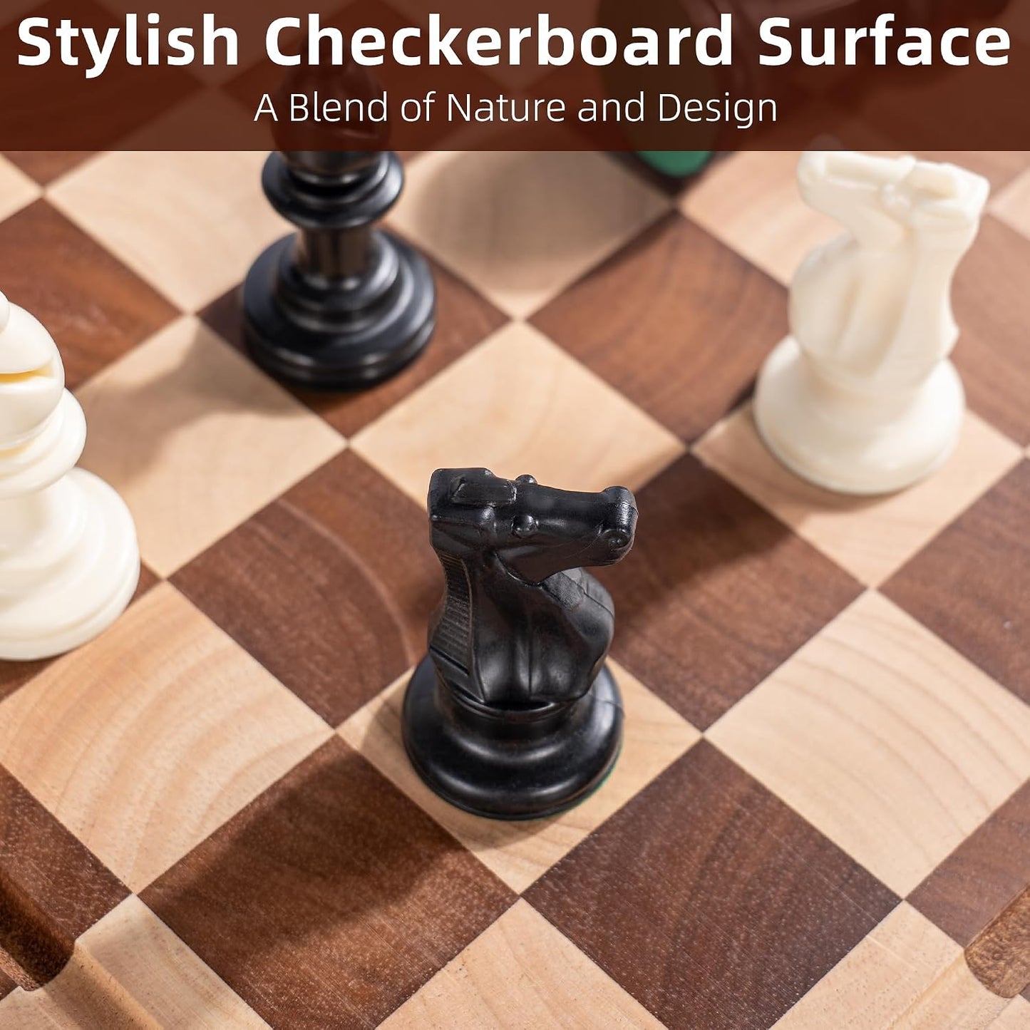 Cutting Board Set of 2 – Checkered Wood & Acrylic Cutting Board with Counter Lip for Kitchen Counter, Wood Checkerboard Chopping Board with Juice Grooves for Vegetables, Fruits, Meat