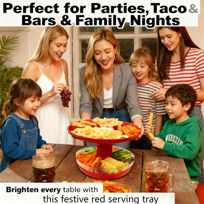 Divided Serving Tray with 5 Deep Compartments & Flip Lid – 11” Lazy Susan Rotating Snack Tray for Taco Bar, Fruit, Veggie, Chips, Appetizers,Mothers Day, BBQ, Picnic & Party Hosting