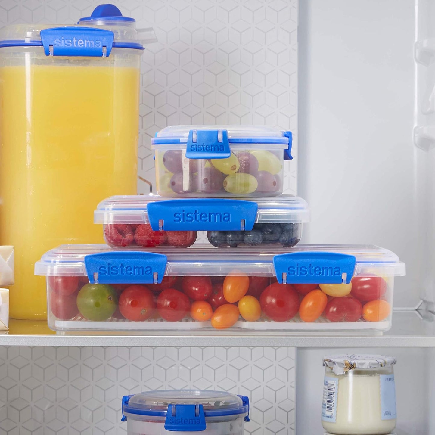 Sistema 6-Piece Food Storage Containers with Salad Dressing and Condiment Containers and Lids for Meal Prep, Dishwasher Safe, Clear/Green