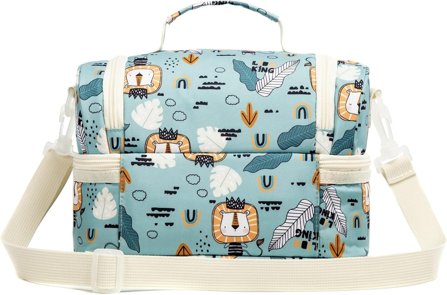 Insulated Kids Dual Compartment Lunch Bags Tote Pack for Girls Boys Toddler Kindergarten School Picnic Cooler Thermal Lunch Boxes with Strap (Green Rainbow)