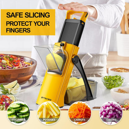 [All in 1] Upgraded Version Safe Mandoline Slicer for Kitchen, Adjustable Thickness. Veggie Slicer, Rapid Prep Mandoline, Detachable Blade, Cleaning Brush/Paring Knife (Black Knight)