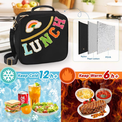 Nsrzua Lunch Bag Kids-Kids Insulated Lunch Bag with Adjustable Strap - Reusable Leakproof Lunch Box for Girls, Preppy School Lunch Tote for Travel, Picnic,School & Winter Camp