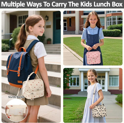 Vankor Corduroy Lunch Box Kids Insulated Lunch Bag Double Decker, Cute Leak-Proof Lunch Box for Boys Girls, Portable Cooler Lunch Bag Thermal Lunch Tote for School Picnic Travel, Light Blue