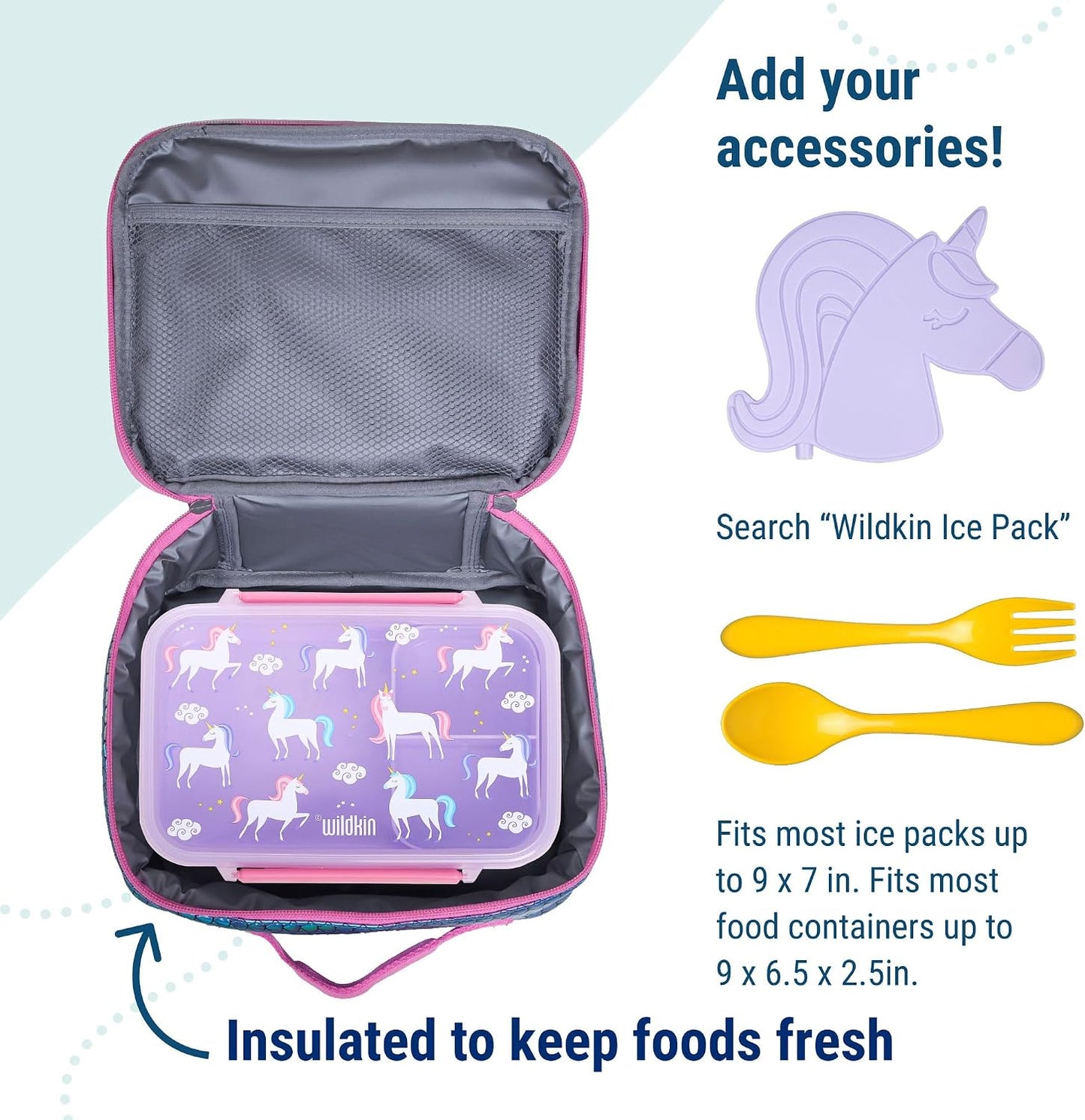 Wildkin Kids Insulated Lunch Box, Keeps Food Hot or Cold, BPA-Free with Mesh Pockets & Easy-Clean Lining – Ideal for School, Travel & Daycare – Holographic