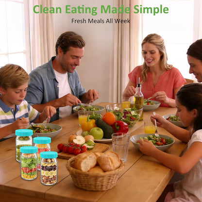 4Pack Glass Salad Jars with Lids, 32oz Salads Mason Jars with Wet/Dry Separation Cup, Meal Prep Salad Containers for Lunch, Leakproof Wide Mouth Food Storage Containers, BPA-Free Reusable (Black)