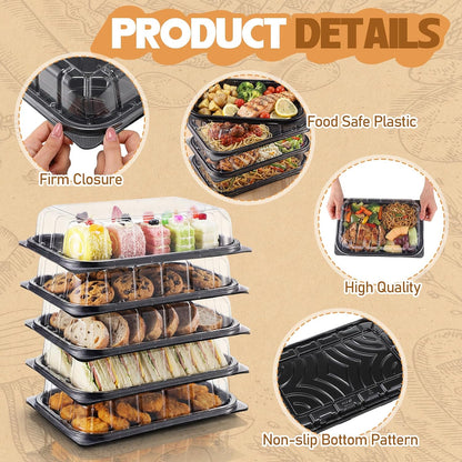 20 Sets Catering Trays with Lids, 12x8.5 Inch Heavy Duty Reusable Plastic Serving Trays with Lids, Catering Cookie Platter for Fruit Desserts Meal Prep Treats and Sandwiches for Travel Party