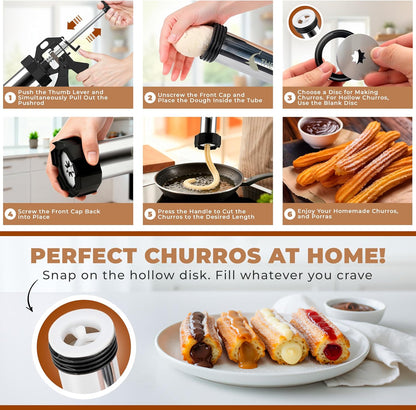 Churro Maker Machine & Spritz Cookie Press Gun Kit – 304 Stainless Steel