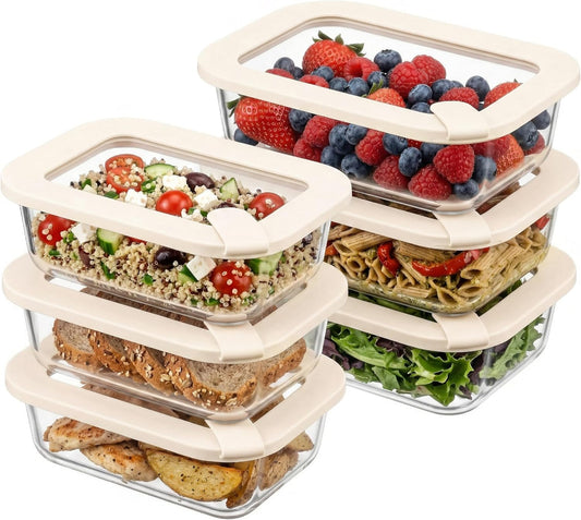 Urban Green Glass Food Storage Containers with Glass Lids, Microwave Safe Food Container Set, Airtight Food Container Set, LeakProof, 100% Plastic Free, White Color, 4pack