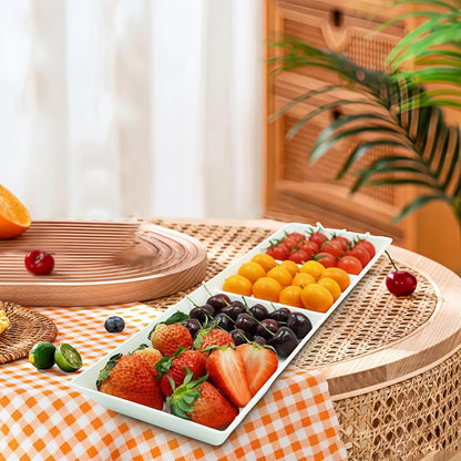 Divided Serving Tray Platter, 4 Pack 15" x 10" Fruit Veggie Food Tray for Party, Plastic Serving Trays for Appetizer, Snack, Dessert, Cookie, Brunch Decorations Platters, White Trays BPA-Free