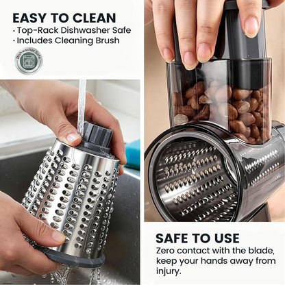 HANSGO Rotary Cheese Grater Hand Crank, Shredder Slicer Grinder, 3 Large Diameter Metal Blades & Cleaning Brush, Non-slip Suction Base, Labor-Saving Handle, Kitchen Gadgets for Cheese, Vegetable, Nuts