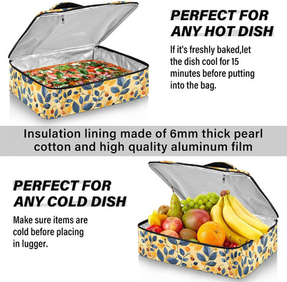 Casserole Carrier Insulated Floral Pink Flower Dish 9x13 with Lid Party Travel Warmer Bag for Hot or Cold Food Lasagna Pizza Holder Tote - Colors B