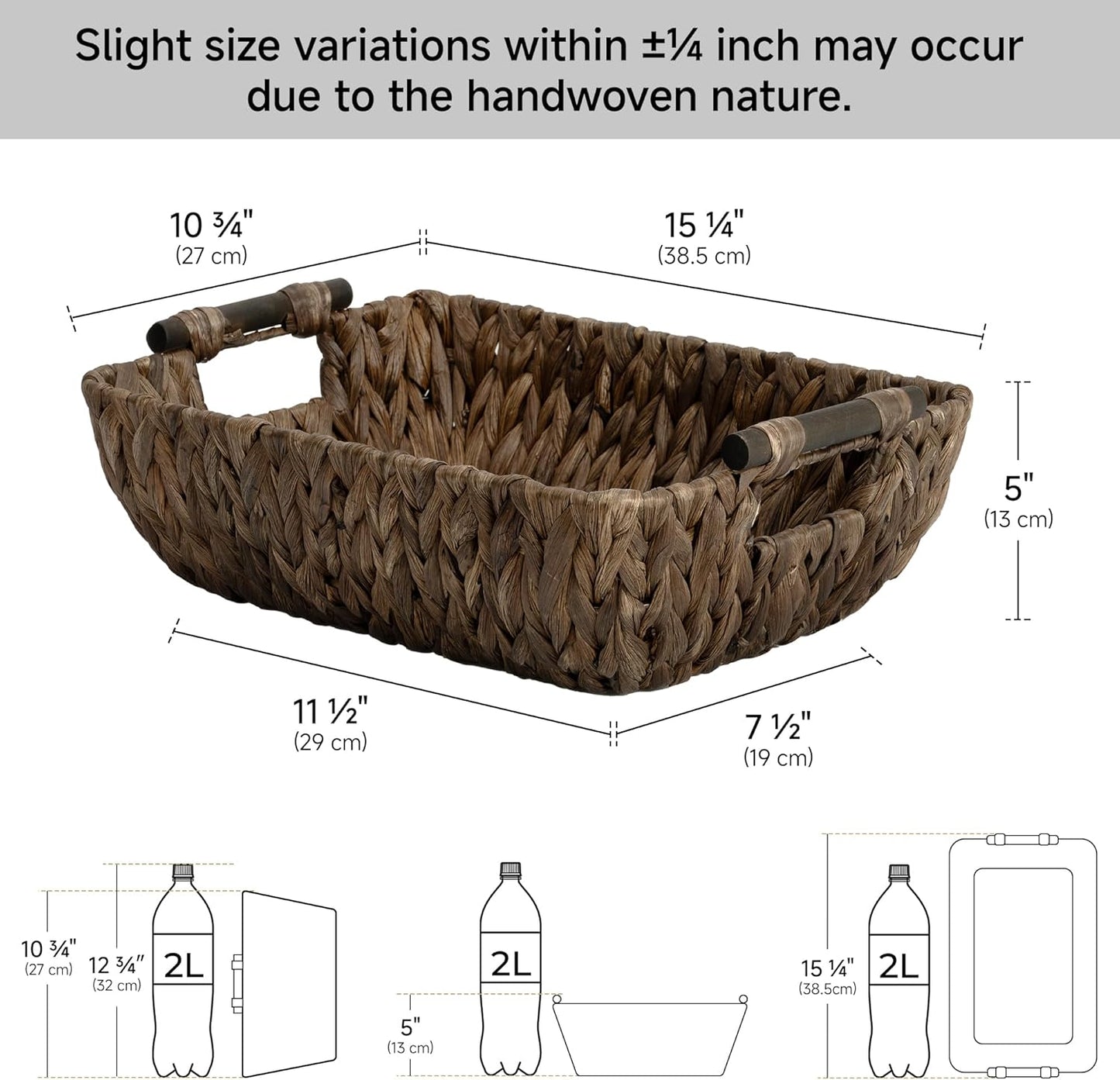 StorageWorks Hand-Woven Storage Baskets with Wooden Handles, Water Hyacinth Wicker Baskets for Organizing, 2 Pack