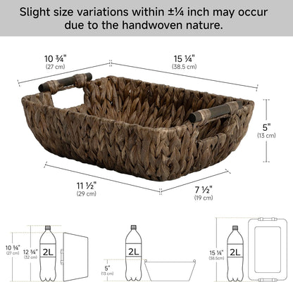 StorageWorks Hand-Woven Storage Baskets with Wooden Handles, Water Hyacinth Wicker Baskets for Organizing, 2 Pack
