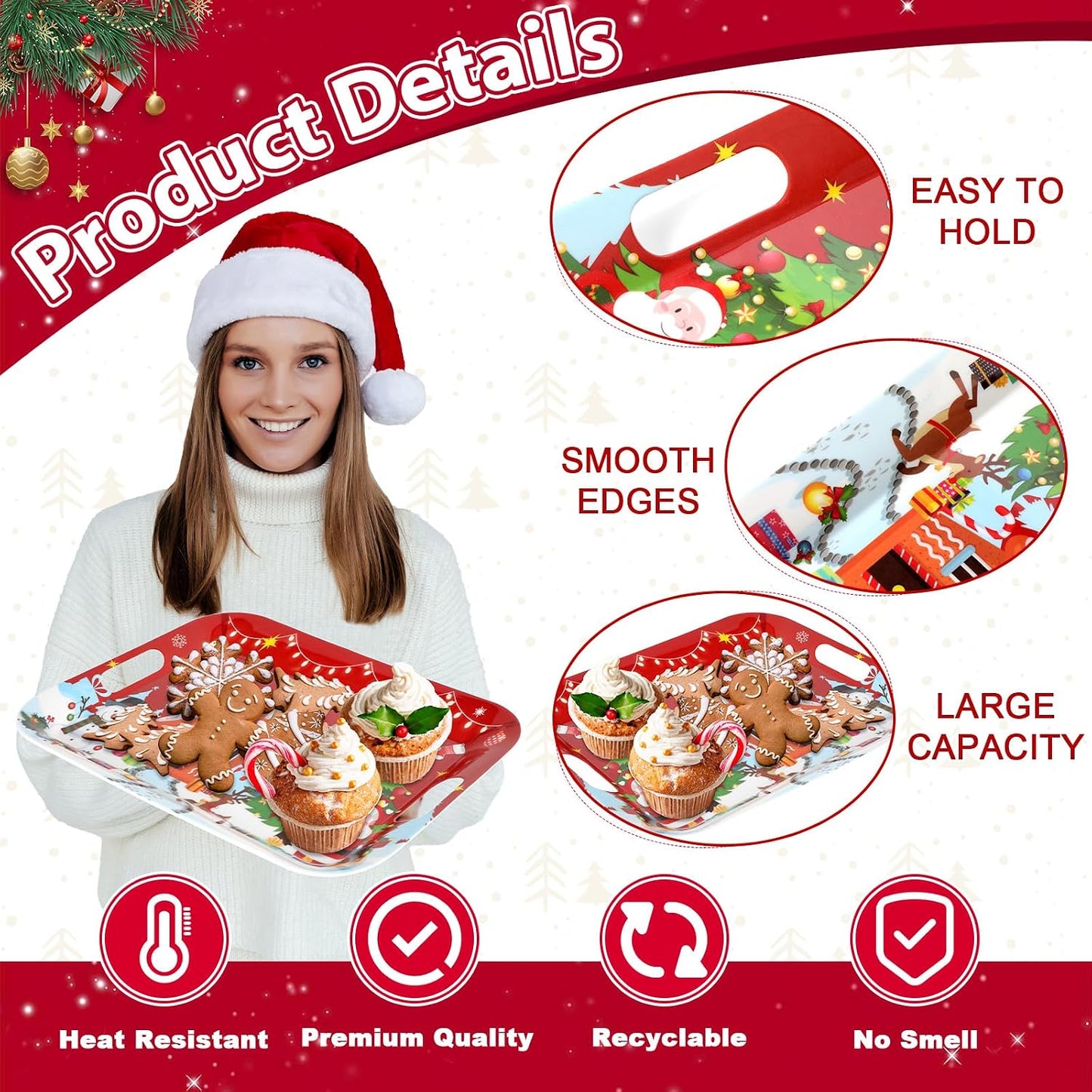2Pcs Winter Serving Trays 16.1 x 11.1 Inch Large Melamine Christmas Trays Platters with Handles Rectangular Snowflake Melamine Dish for Serving Food Outdoor Dinner Dessert Plates Party Decorations