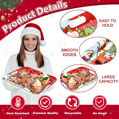 2Pcs Winter Serving Trays 16.1 x 11.1 Inch Large Melamine Christmas Trays Platters with Handles Rectangular Snowflake Melamine Dish for Serving Food Outdoor Dinner Dessert Plates Party Decorations