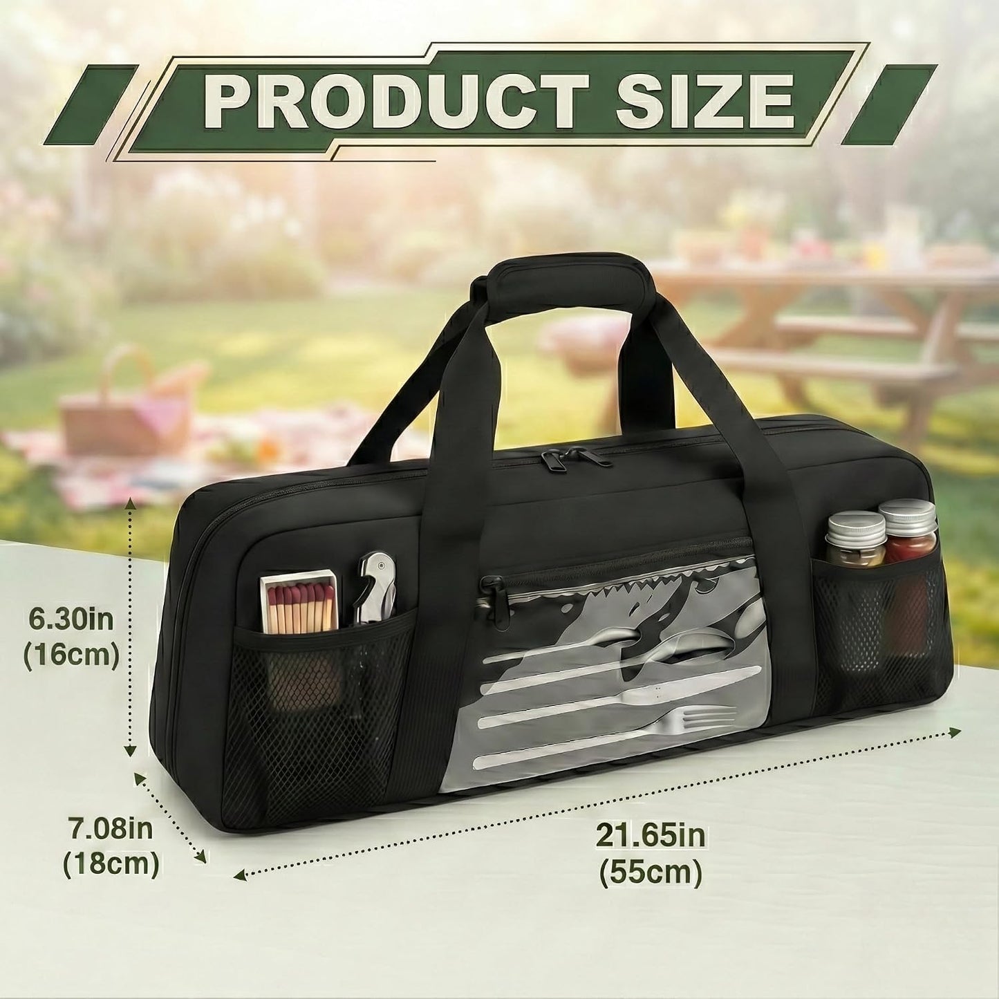 Grill Utensil Storage Bag, Large Grill Tool Storage Caddy with Pockets, BBQ Outdoor Tool Storage Bag for Grilling, Camping, Picnic Accessories (22" L×6.5" W×7.2" H, Bag Only)
