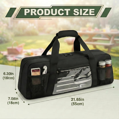 Grill Utensil Storage Bag, Large Grill Tool Storage Caddy with Pockets, BBQ Outdoor Tool Storage Bag for Grilling, Camping, Picnic Accessories (22" L×6.5" W×7.2" H, Bag Only)