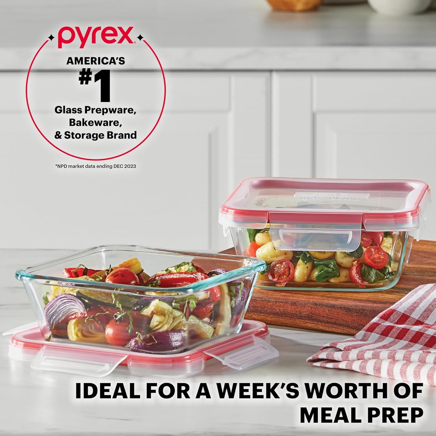 Pyrex Freshlock (4-Pack) Mixed Sized Glass Food Storage Containers Set, Airtight & Leakproof Plastic Locking Lids BPA-Free, Meal Prep Containers Set, Freezer Dishwasher Microwave Safe