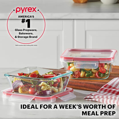Pyrex Freshlock (4-Pack) Mixed Sized Glass Food Storage Containers Set, Airtight & Leakproof Plastic Locking Lids BPA-Free, Meal Prep Containers Set, Freezer Dishwasher Microwave Safe