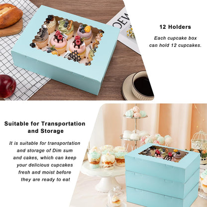 Hoewina 6PCS Cupcake Boxes - Hold 12 Count Cupcake Containers with Window, Food Grade Cupcake Holder Easy Transport and Presentation - Ideal for Cupcakes, Desserts, and More