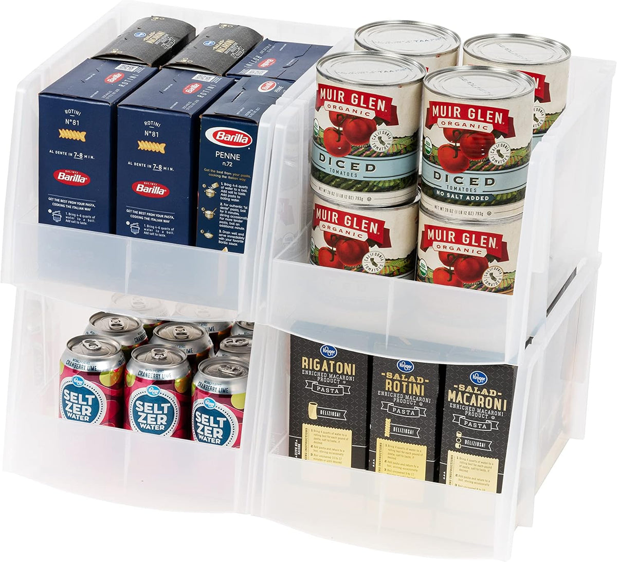 IRIS USA Clear Plastic Stackable Storage Bins, Large- 8 Pack, Open Front Fridge Pantry Kitchen Closet Cabinet Bathroom Organizer Basket for Organizing Snack, Cans, Office Supplies, and Coffee Pods