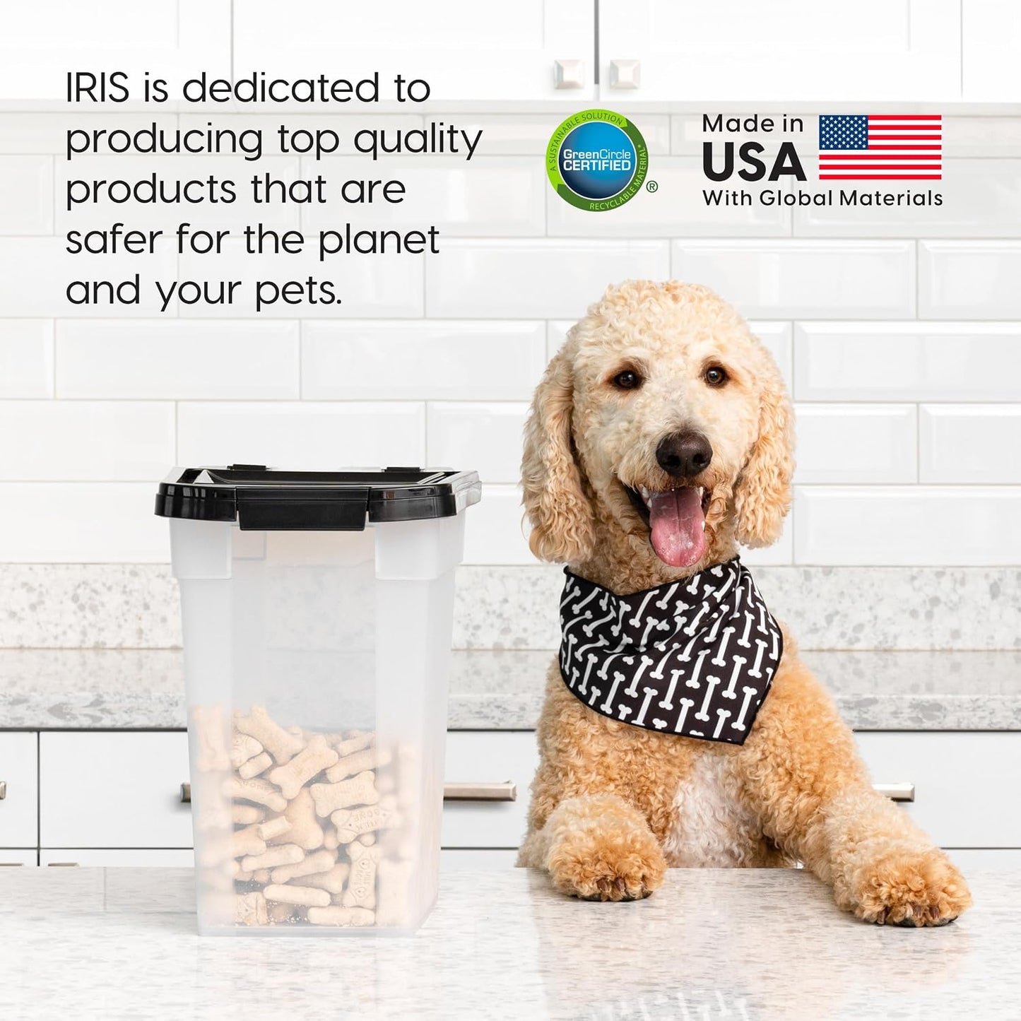 IRIS USA Airtight Dog Food Storage Container, Up to 30 lbs, Attachable Wheels, for Dog Cat Bird and other Pet Food Storage Bin, Keep Fresh, Easy Mobility, BPA Free, Black
