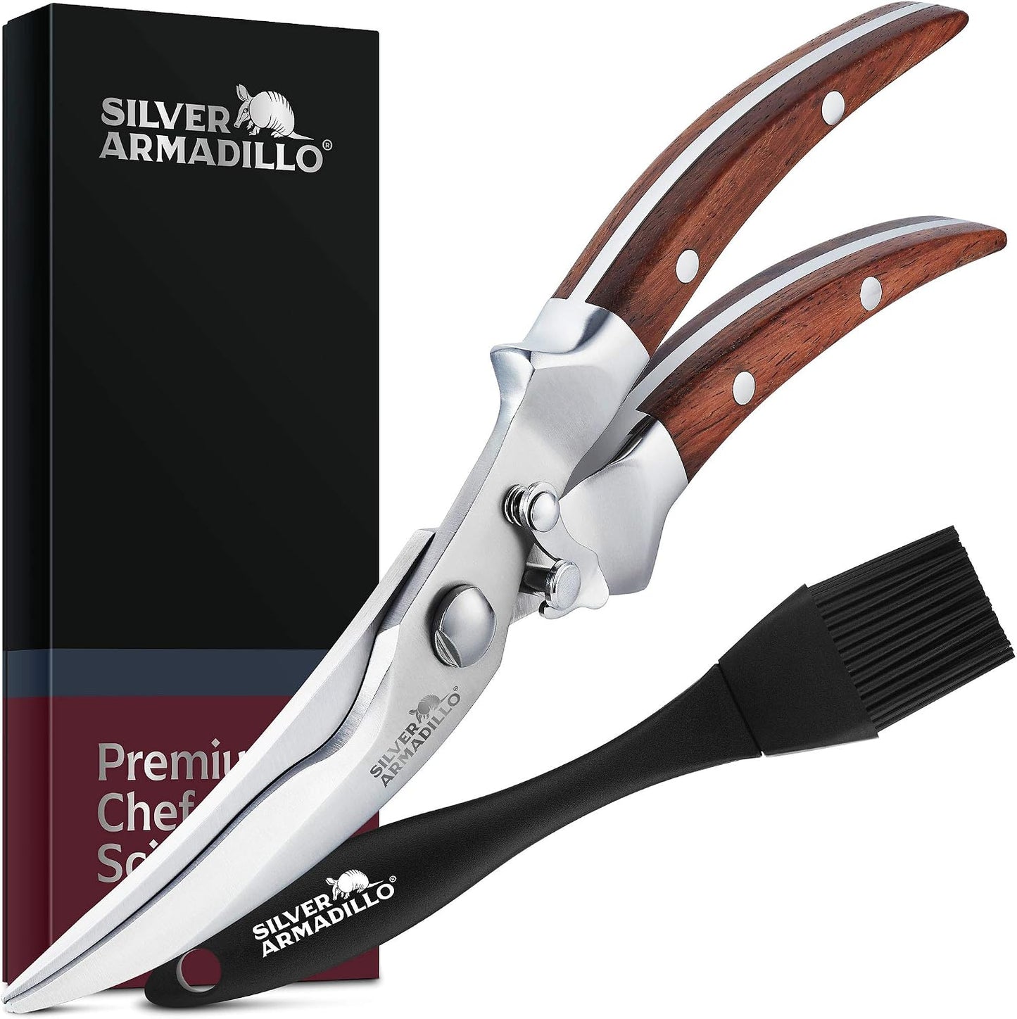 Heavy Duty Poultry Shears - Professional Stainless Steel Kitchen Scissors for Bone, Chicken, Meat, Fish & Vegetables - Spring Loaded (Stainless Steel handles)